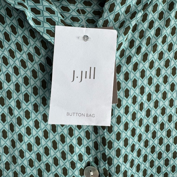 NWT J. Jill Geometric Button Front Blouse Long Sleeve Soft Drape Work Green S - Picture 5 of 7